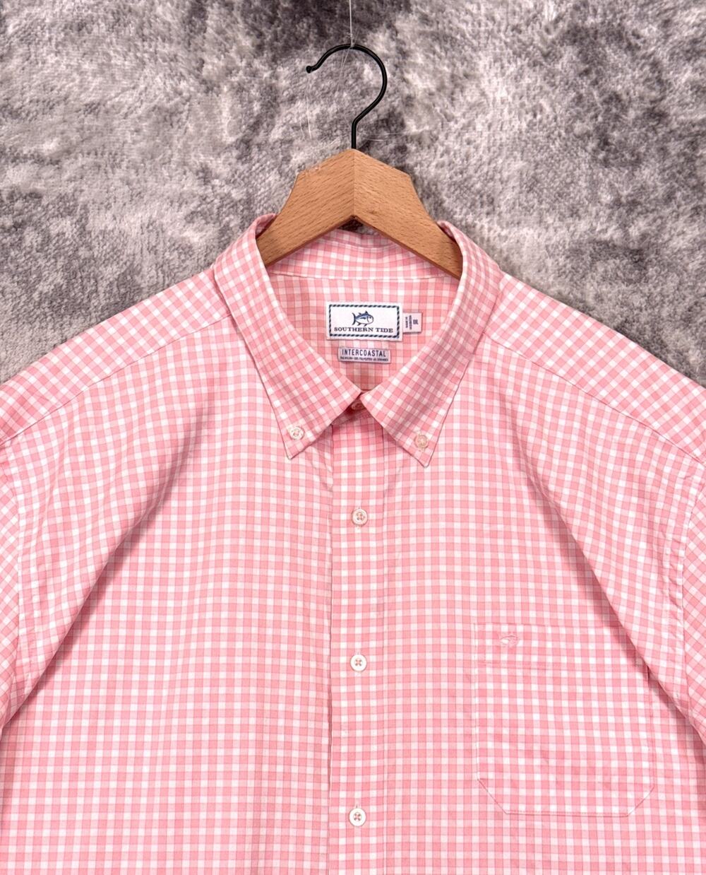 Southern Tide Intercoastal Shirt XXL Mens Pink Gingham Check Short Sleeve